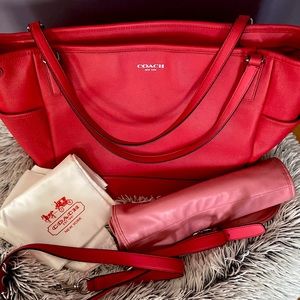 Like New Coach Baby Bag or Tote - Coral Leather